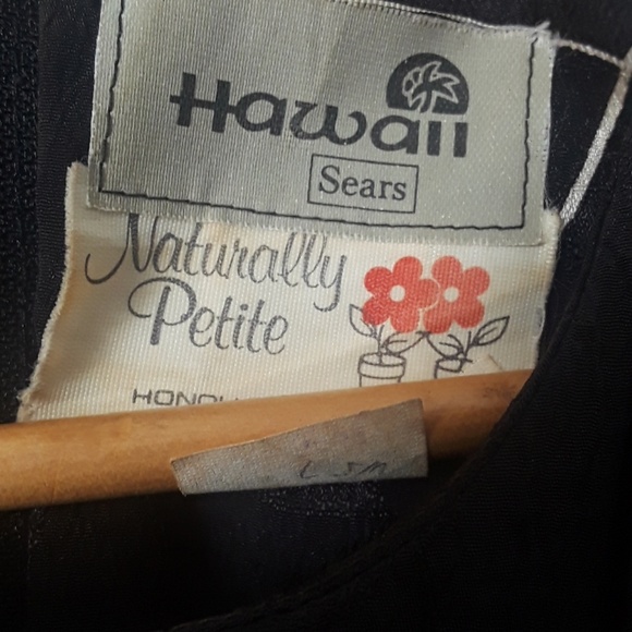 Vintage 80s Hawaiian floral dress tie top black embossed print - Picture 7 of 8